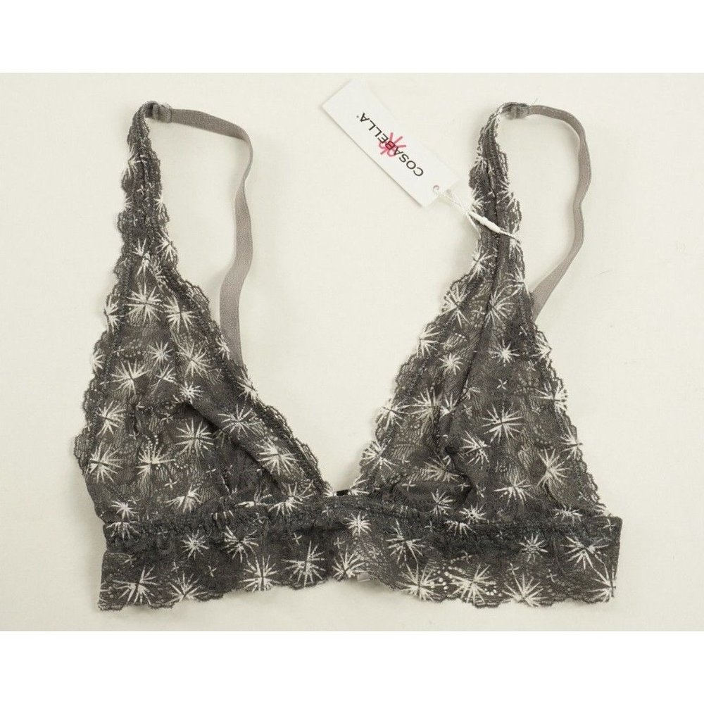 New Cosabella Pixie Tall Triangle Bralette Size‎ P Gray Sheer Lace Geometric Bra